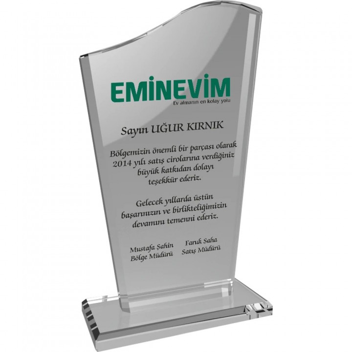 Kristal Plaket Şeffaf 12x21 cm Lazer Baskılı